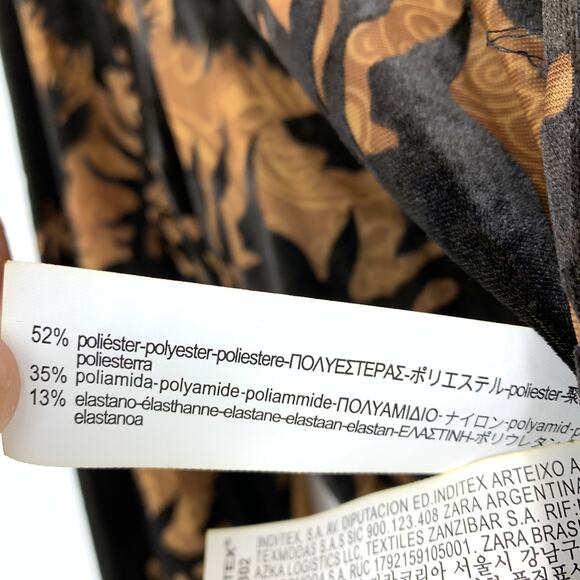 Zara Blouse Women's XS Tie Front Burnout Velvet Collared Black Tan Floral Print - Picture 6 of 6